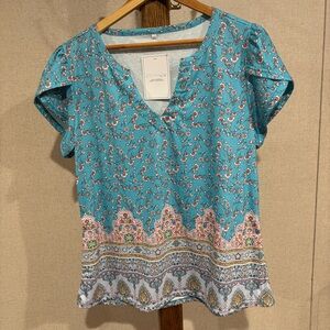 ETCYY NEW Women's Blue Floral Top Size Large NWT